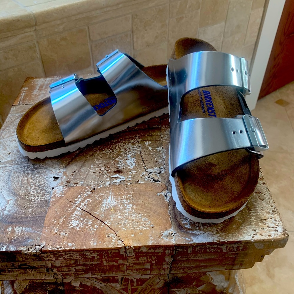 Gorgeous silver Birkenstock sandals
